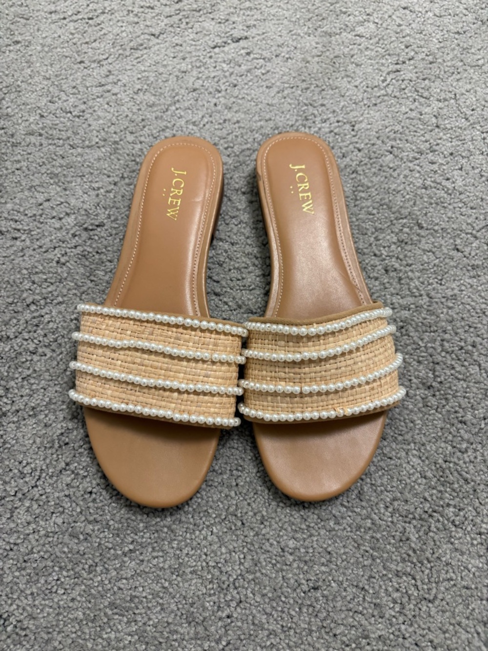 J Crew Raffia Pearl, Flat Slide Sandals Size 8 - Picture 2 of 8